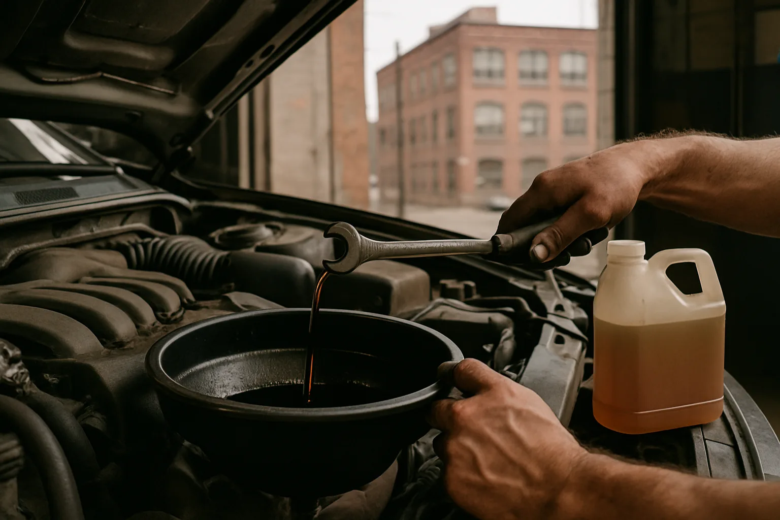 Oil change service in progress